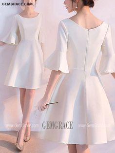 10% off now|Free shipping world-wide. Simple Chic Short Hoco Dress Round Neck With Sleeves at GemGrace. Click to learn our pro custom-made service for wedding dress, formal dress. View #HomecomingDresses for more ideas. Solid Crew Neck Party Dress, Elegant Crew Neck Mini Dress For Summer, Elegant Summer Mini Dress With Crew Neck, Elegant Crew Neck Mini Dress For Party, Elegant Crew Neck Mini Dress, Elegant Solid Mini Dress With Crew Neck, Elegant Solid Color Mini Dress With Crew Neck, Short Semi Formal Dresses, Hoco Dress