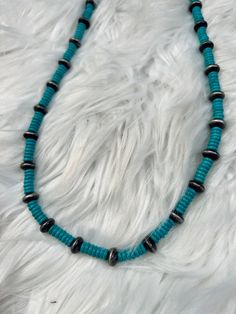 36” Turquoise discs and Faux Navajo Pearl necklace Features a 5” extender Lead, Nickel, and Chrome free Western Blue Jewelry For The Beach, Southwestern Style Heishi Beads Jewelry For Beach, Southwestern Turquoise Heishi Beads Jewelry, Southwestern Turquoise Necklace With Large Adjustable Beads, Hair Wrap, Pearl Necklace, Beaded Bracelets, Turquoise, Hair Styles