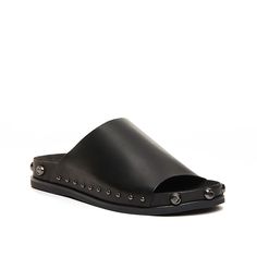 Kelsi Dagger Brooklyn-Squish Platform Sandal Want to look casual yet edgy? Slide into the Kelsi Dagger Brooklyn Squish sandal. The luxe grain leather slide comes detailed with gold hardware accents, making its profile alluring. A molded platform footbed and rubber sole ensure reliable comfort and support. Spring Rivets Open Toe Sandals, Spring Open Toe Sandals With Rivets, Leather Slip-on Sandals With Studs, Leather Studded Slip-on Sandals, Casual Summer Sandals With Rivets, Casual Leather Sandals With Studs, Casual Rivets Sandals For Spring, Spring Sandals With Studs And Open Heel, Spring Beach Sandals With Rivets