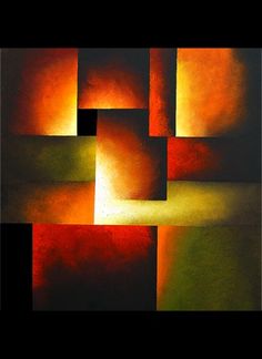 an abstract painting with orange and yellow squares