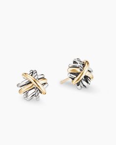 Crossover Stud Earrings in Sterling Silver with 18K Yellow Gold, 11mm David Yurman Earrings, Womens Earrings Studs, Yellow Gold Earrings, Floral Shoes, Yellow Gold Earring, Gold Collection, High Jewelry, David Yurman, Crossover