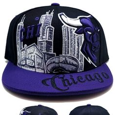 Brand New 100% Polyester Premium Chicago Downtown Snapback Hat In Alternate Hook Up Colors. Chicago Initials Along A Depiction Of A Chicago Skyline With An Angry Bull Head Off Center On A Black Crown With Purple Bill. Chicago Script On Bill. Bull Head Peaking On Back. One Size Fits Most. Chicago Snapback Hats Like These Usually Retail For $29 Plus Shipping, But You Can Take Advantage Of This One For Only $22 With Free Domestic Priority Mail Shipping!!! Hat Has Logos And Letters On Front And Back Purple Snapback Cap For Streetwear, Stetson Fedora, Purple Snapback Trucker Hat, Chicago Bulls Snapback Hat, Black Harley Davidson, Black 5-panel Snapback Hat With Embroidered Logo, Black Six-panel Snapback Hat With Logo Patch, White Baseball Cap, New Era Logo