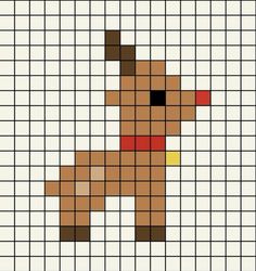 a cross stitch pattern with a dog on it's face in brown, yellow and red