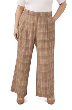 Vince Camuto-Plaid Pleated Wide-leg Pants (Plus Size) - Channel preppy-yet-sophisticated vibes in this stylish pair of plaid, wide-leg pants. Designed with a pleated front, the satin-back-crepe pants feature a banded waist, belt loops and on-seam pockets. Wear your pair with an oversize blazer and stilettos for a modern take on office dressing. Click here for Clothing Size Guide. Wide Leg Pants Plus Size, Pleated Wide Leg Pants, Job Clothes, Oversize Blazer, Plaid Trousers, Pants Plus Size, Sale Clothing, Casual Work Outfits, Oversized Blazer