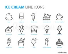 ice cream line icons on white background