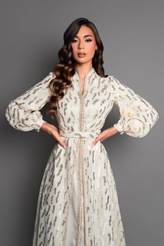 Elegant Maxi Dress For Eid, Elegant White V-neck Kaftan, Gold V-neck Kaftan For Wedding, Beige Elegant Dresses With Lantern Sleeves, Beige Elegant Dress With Lantern Sleeves, Elegant Beige Dresses With Lantern Sleeves, Elegant Beige Dress With Lantern Sleeves, Elegant Beige Lantern Sleeve Dresses, Elegant V-neck Wedding Abaya