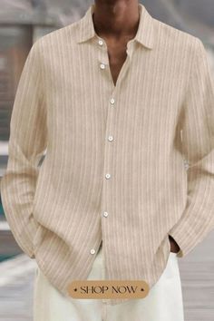 This Men's Long-Sleeved Shirt is the epitome of casual elegance. Its solid color design offers timeless versatility, making it a must-have in every wardrobe. Whether you're heading to the office or a weekend gathering, this blouse ensures a stylish and comfortable look that effortlessly blends sophistication with a laid-back vibe. Casual Beige Shirt With Lapel Collar, Casual White Top With Lapel Collar, Beige Shirt With Casual Collar For Spring, Beige Casual Collar Shirt For Spring, Casual Beige Long Sleeve Shirt, Casual White Shirt With Lapel Collar, Casual Beige Top With Spread Collar, Casual Blouse, Casual Elegance