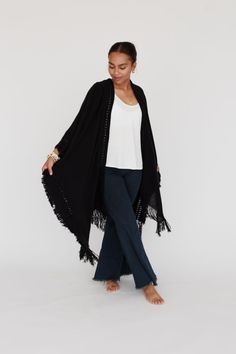 Go With The Flow Ruana - Black | Three Bird Nest Oversized Bohemian Fall Cover-up, Black Bohemian Shawl For Fall, One Size Black Bohemian Wrap, Black One Size Bohemian Wrap, Black Bohemian Wraps One Size, Bohemian Black Wrap One Size, Black Bohemian Wraps For Winter, Bohemian Black Winter Wrap, Winter Bohemian Black Wrap