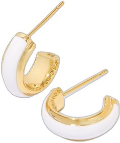 Huggie Hoop Earrings, Kendra Scott, Gold Tones, Hoop Earrings, Gold, White