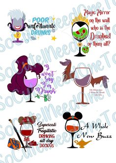 Disney - Wine Glasses Waterslide Decals - SoCuteINeedOneToo Disney Wine Glasses, Waterslide Paper, Waterslide Decals, Springfield Mo, Clear White, Color Background, Wine Glasses, Creative Director, Custom Orders