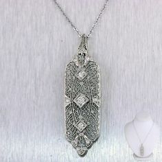 (eBay) 1920's Antique Art Deco 14k White Gold 0.52ctw Diamond Filigree 22" Necklace Art Deco Diamond Necklace For Wedding, Art Deco Necklace With Single Cut Diamonds As Gift, Art Deco Necklace With Single Cut Diamonds For Gift, Classic Formal Diamond Necklace With Intricate Design, Classic Diamond Filigree Necklace, Art Deco Diamond Necklace With Filigree Details, Vintage Platinum Necklace For Anniversary, Art Deco Diamond Necklace With Filigree, Classic Diamond Necklace With Filigree