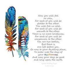 two feathers with the words, now you will feel for each other in this poem