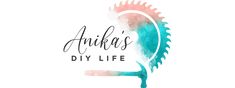 the logo for anika's diy life is shown in blue and pink