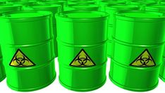 several barrels with biohazard symbols on them are shown in this graphic illustration, which appears to be green