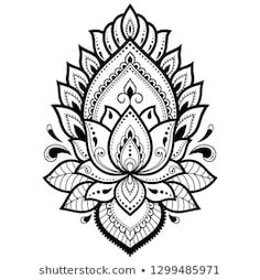 a black and white drawing of a lotus flower