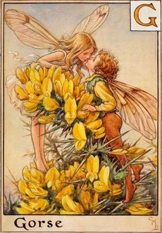 a painting of a fairy holding onto a flower with the letter q in front of it