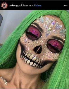 Bling Skull Makeup, Crystal Skull Makeup, Glam Sugar Skull Makeup, Rhinestone Makeup Halloween, Catarina Makeup, Sugarskulls Makeup, Skull Candy Makeup, Rhinestone Skull Makeup, Simple Catrina Makeup