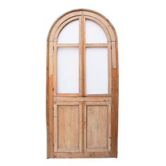 an arched wooden door on a white background