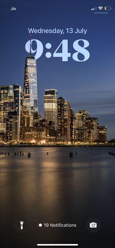 the new york city skyline is lit up at night, and it's time to go