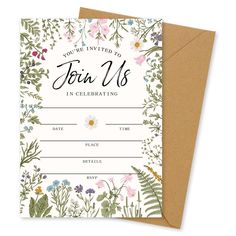 a floral birthday card with the words, you're invited to join us in celebrating