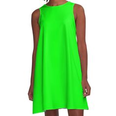 Loose-fit, mid-length sleeveless dress with silky handfeel. Printed on both sides. Machine washable. Size range XS-2XL. THIS ELECTRIC GREEN TAKES YOU TO THE NEXT LEVEL OF BRIGHT COLORS Green Solid Color, Hot Green, Color Of The Day, Green Outfit, Woven Dress, Dress For Sale, New Classic, Neon Green, Dress Fabric