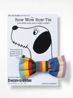 a colorful bow tie with a dog's face drawn on the front and bottom