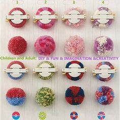 the instructions for making pom - poms are displayed in different colors and sizes