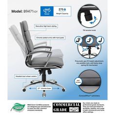 an office chair is shown with instructions on how to adjust the armrest and head rest