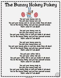 the bunny holey pokey poem is shown in black and white