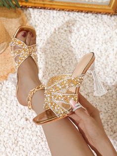 Elevate your style with our Blinged Out Roman Chic <a href="https://canaryhouze.com/collections/women-canvas-shoes" target="_blank" rel="noopener">sandals</a>. These glamorous high heel sandals feature a spiral lace up design adorned with dazzling crystals. Step out in confidence and make a statement with every step. Glamorous Rhinestone Beach Heels, Sparkling Gold Heels For Summer, Sparkling Gold Summer Heels, Roman Style, Chic Sandals, Roman Fashion, Style Party, Party Shoes, Heel Sandals