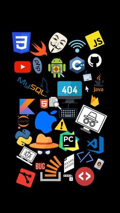 a black background with many different types of technology and icons on it's side