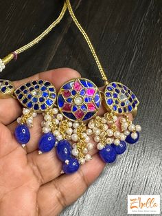 Blue and pink real temple and kundan choker Blue Kundan Temple Jewelry Necklace For Celebration, Heavy Blue Kundan Necklace For Gift, Blue Kundan Necklace For Festivals, Blue Kundan Necklace For Celebration, Temple Style, Luxury Blue Kundan Necklace, Silver Necklaces, Temple, Pink, Blue