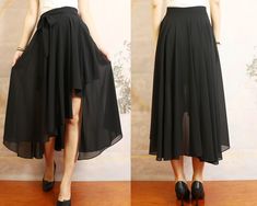 * A beautiful chiffon skirt, have 2 layers, one layer chiffon and one layer lining, not sheer at all. * Quality pearl chiffon fabric, soft, breathing and easy care. * Asymmetrical hem, it moves very beautifully when you walk. * Support 7 days return to get full refund on item without any reason. * Can custom size and colors, lead time is 6-8 days; * Let us know your usual size in your country and your overall height. * If you have some specific request or special characters such as broad shoulder, long arms, long waist, etc you think we need pay attention to when making, please let me know. * Materials: outer: quality pearl chiffon; lining: 100% polyester * Colors:  1. Pink 2. White  3. Black  4. Red 5. Dark Green 6. Dark Blue * Shop sizing chart FYI ( made according to US sizing. actual b Black Long Draped Skirt For Summer, Black Lined Draped Skirt For Summer, Black Draped Lined Skirt For Summer, Black Flowy Draped Skirt For Party, Asymmetrical Chiffon Skirt For Party, Party Asymmetrical Chiffon Skirt, Black High-low Hem Maxi Skirt For Summer, Black Chiffon Pleated Skirt Bottoms, Asymmetrical Chiffon Party Skirt