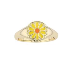 Accent your spring style with this yellow enamel flower ring. Click on this JEWELRY & WATCHES GUIDE to learn about fit, styles, materials and more! Accent your spring style with this yellow enamel flower ring. Click on this JEWELRY & WATCHES GUIDE to learn about fit, styles, materials and more! FEATURES Width: 9.9 mm Shank style: solitaire Band fit: comfort fit Metal: brass Plating: 14k gold Finish: polished Packaging: velvety pouch Size: 8. Color: Gold Tone. Gender: female. Age Group: adult. Yellow Enamel Ring, Spring Yellow Gold Flower-shaped Jewelry, Spring Flower-shaped Yellow Gold Jewelry, Spring Yellow Round Jewelry, Gold Enamel Flower Ring, Gold Flower-shaped Enamel Ring, Yellow Enamel Round Jewelry, Yellow Flower-shaped Jewelry For Spring, Vintage Yellow Enamel Jewelry