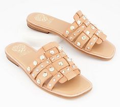 Casual Vacation Sandals With Studded Outsoles, Casual Studded Sandals For Vacation, Trendy Slip-on Sandals With Studded Outsoles, Summer Leather Sandals With Studs, Leather Sandals With Studs For Summer, Summer Sandals With Spikes And Synthetic Material, Synthetic Sandals With Spikes For Summer, Casual Open Toe Sandals With Studs, Leather Slip-on Sandals With Studs