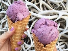 two people holding ice cream cones in their hands