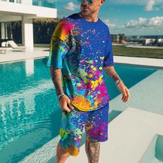 Printed Shirt Outfit, Hot Pink Swimsuit, Black Tracksuit, Men Tracksuit, Mens Summer Outfits, Tracksuit Men, Trendy Mens Fashion, Oversized Outfit, Mens Spring Fashion