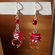 Handmade By Juli Glass Crab Earrings Beaded Dangle French Hook 2" Drop #Crab #Beach #Red #Dangle #Artglass New To Poshmark?? Use Code Plumloved When You Sign Up And Save $10 On Your First Purchase!! 10/17 Crab Earrings, Beach Red, Honey Bee Earrings, Unique Dangle Earrings, Front Back Earrings, Blue Dangle Earrings, Beach Color, Baroque Pearl Earrings, Bee Earrings