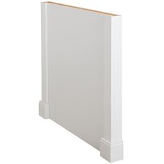 an image of a white door frame with wood trim on the top and bottom part