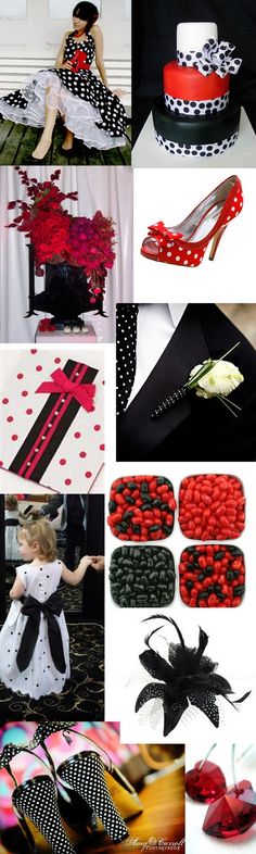 Weddingzilla: Red and Black Polka Dot Wedding Theme Inspiration Board Wedding Themes Red, Wedding Themes Elegant, Vesna Wedding, 1950 Wedding, Wedding Colors Red