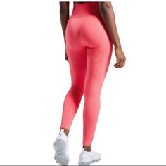 Gymshark Neon Pink Ultra Seamless Leggings Women’s Size S Nwt Let Yourself Glow. High-Rise Fit Seamless Jacquard Contouring Ribbed Waistband And Side Panels Printed Gymshark Logo To Waistband Your Performance Deserves To Be Seen. Assembled With A Flattering High-Waisted Fit, Leg Contouring Jacquard Details And Full-Length Ribbed Panels, The Ultra Seamless Leggings Are An Ultimate In Training Reinforcement And Reinvention. In Three Intense Colourways Ultra Seamless Is A Collection As Vibrant As Y Seamless Training Leggings, Seamless Leggings For Training, Seamless Full Length Activewear, Seamless Training Pants, Pink Tight Breathable Bottoms, Tight Breathable Pink Bottoms, Pink Fitted Sporty Bottoms, Pink Breathable Functional Leggings, Sporty Pink Snug Fit Bottoms