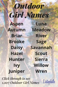 an outdoor girl names poster is shown