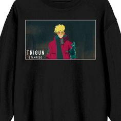 a black t - shirt with the title trigun standing in front of an image of a