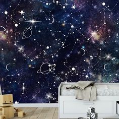 an image of a space scene with stars and planets in the sky wallpaper mural