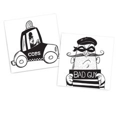 two stickers with the words cops and bad guy on them