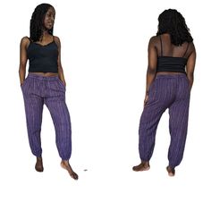 MADE WITH FAIR TRADE LOVE IN NEPAL  MATERIAL: 100% Midweight Cotton COLOURS: Turqoise, Green. Purple, Red, Green/Maroon SIZE:  S/M, M/L, L/XL This item has an elasticated waist so can fit nicely a range of sizes so for an average build your height will determine what size you buy. If you have a larger waist/girth you will need to size up.  These are approximate waist stretch sizes and length:  Length around 39 inch elastic bottom so easily shortened. Elasticated Waist S/M to 38 inch waist. M/L t Fitted Casual Harem Pants For The Beach, Fitted Casual Harem Pants For Beach, Casual Fitted Harem Pants For Beach, Blue Casual Harem Pants For Yoga, Casual Blue Harem Pants For Yoga, Casual Purple Harem Pants For Summer, Multicolor Ankle-length Harem Pants With Elastic Waistband, Fair Trade, Nepal