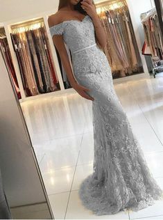 Silver Prom Dresses,Lace Prom Dresses Vintage,Mermaid Prom Dress,Off the Shoulder Prom Dress Long,PD00309 Prom Dresses Off The Shoulder, Silver Prom Dress, Dresses Graduation, Grey Prom Dress, Mermaid Prom Dresses Lace, Graduation Party Dresses, Prom Dress Evening, Prom Dresses 2018, Tulle Evening Dress