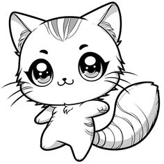 a cute little cat with big eyes and a tail