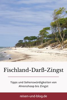 an image of a beach with trees in the background and text that reads, fishland - darb - zingst