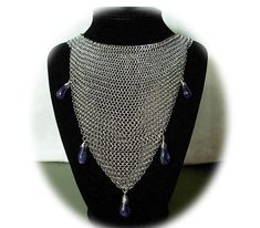 Elegant Black Chainmail Jewelry, Gothic Chainmail Jewelry Gift, Black Stainless Steel Chainmail Jewelry, Mesh Necklace, Bib Necklaces, Oct 31, Chain Mail, Amethyst Gemstone, Black Onyx